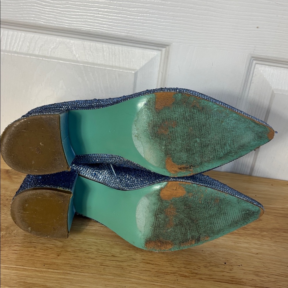 Betsey Johnson Kyla Glass Stone Blue Embellished Ankle western Boots Size 8 - Picture 5 of 9